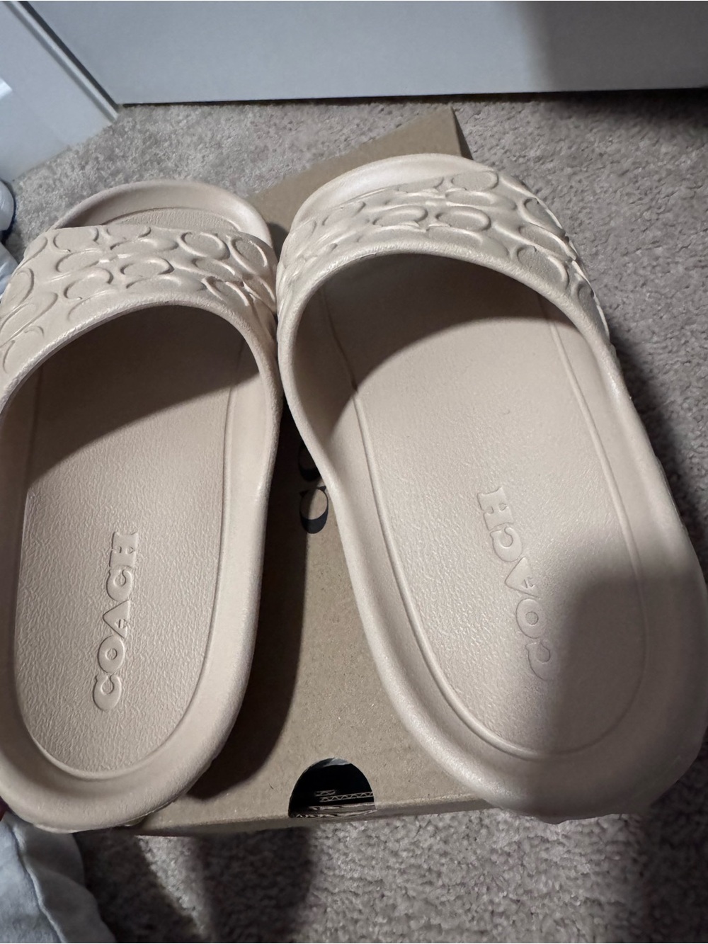 Coach Womens Embossed Signature Slide Sandals in Beige - Picture 2 of 7